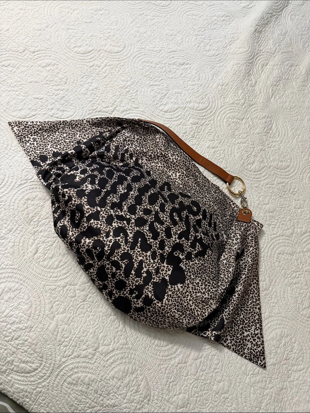 Vince Camuto Black and Brown Leopard Silky Shoulder Bag